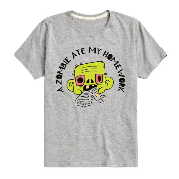 Instant Message - A Zombie Ate My Homework - Toddler & Youth Short Sleeve Graphic T-Shirt