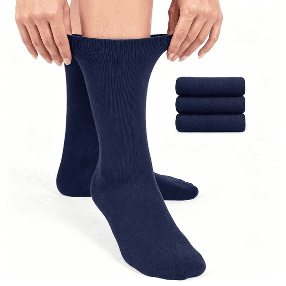 OQRKI Women Rayon Dress Socks,Extremely Soft Thin Crew Socks for Business,Trouser&Casual,Non-Binding&Breathable Extremely Soft Thin Navy Blue Crew Socks