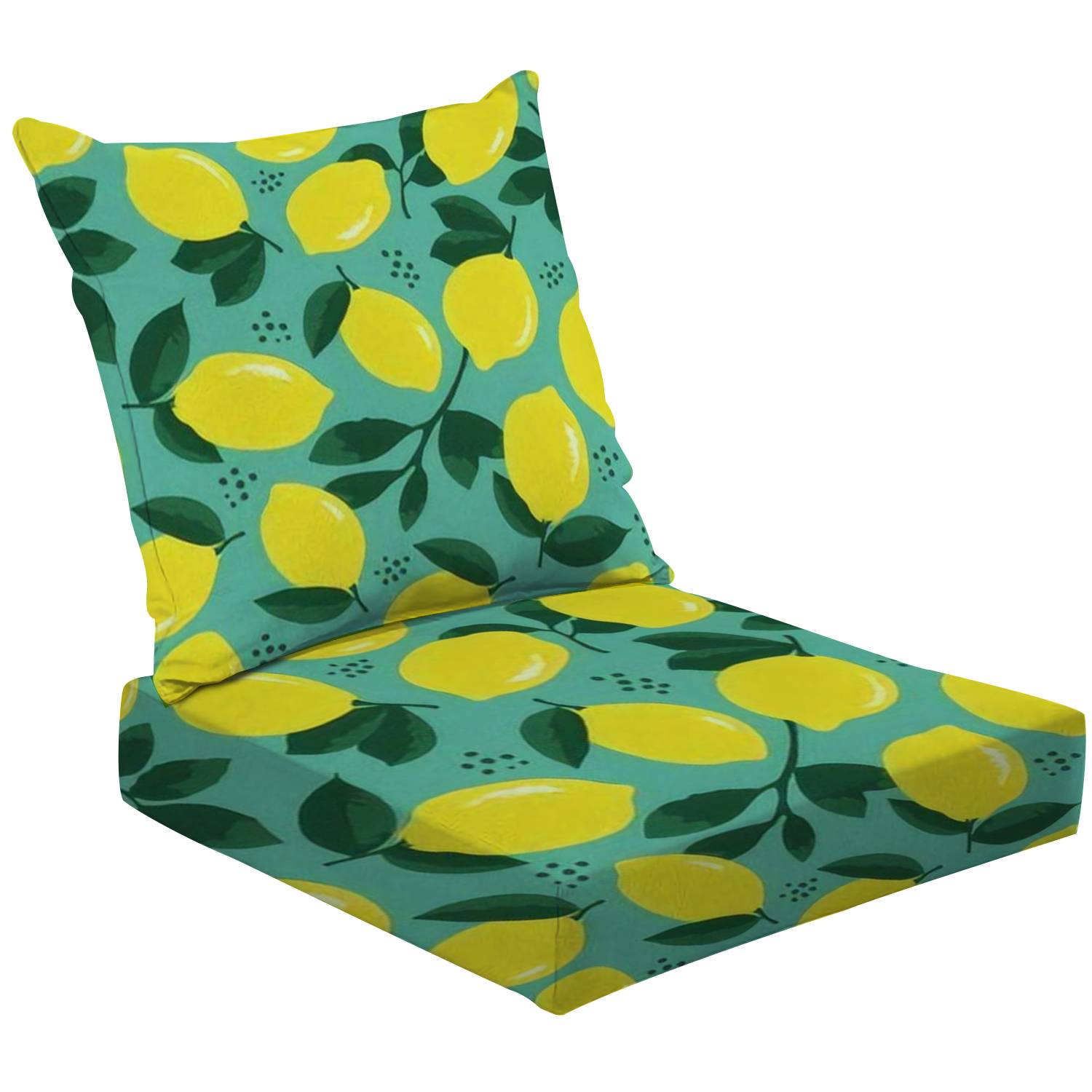 2Piece Deep Seating Cushion Set summer lemons flowers leaves Seamless