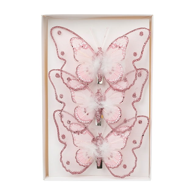 3PCS Glitter Christmas Tree Butterfly Ornaments, Hollow Butterfly Christmas Decorations with Clips, Artificial Butterfly Ornaments Decoration for Christmas Tree