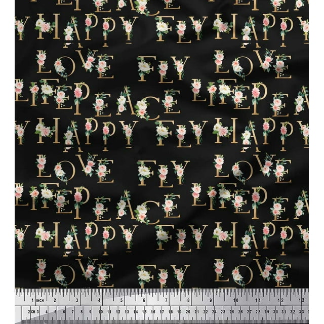 Soimoi Black Georgette Viscose Fabric Floral & Text Decor Fabric Printed Yard 44 Inch Wide