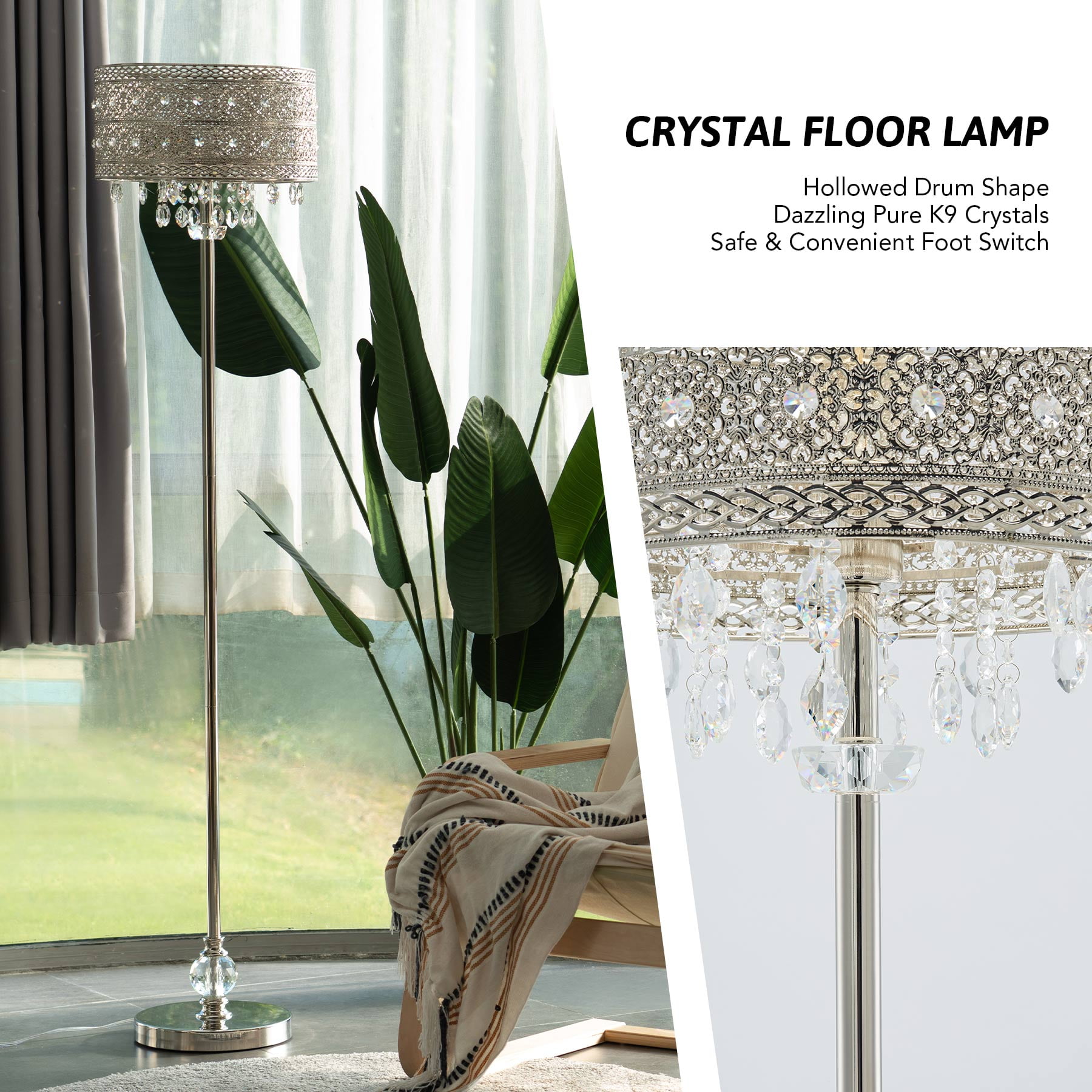 63 Bohemian Floor Lamp W Crystal Beads, Boho Chic Floor Lamp