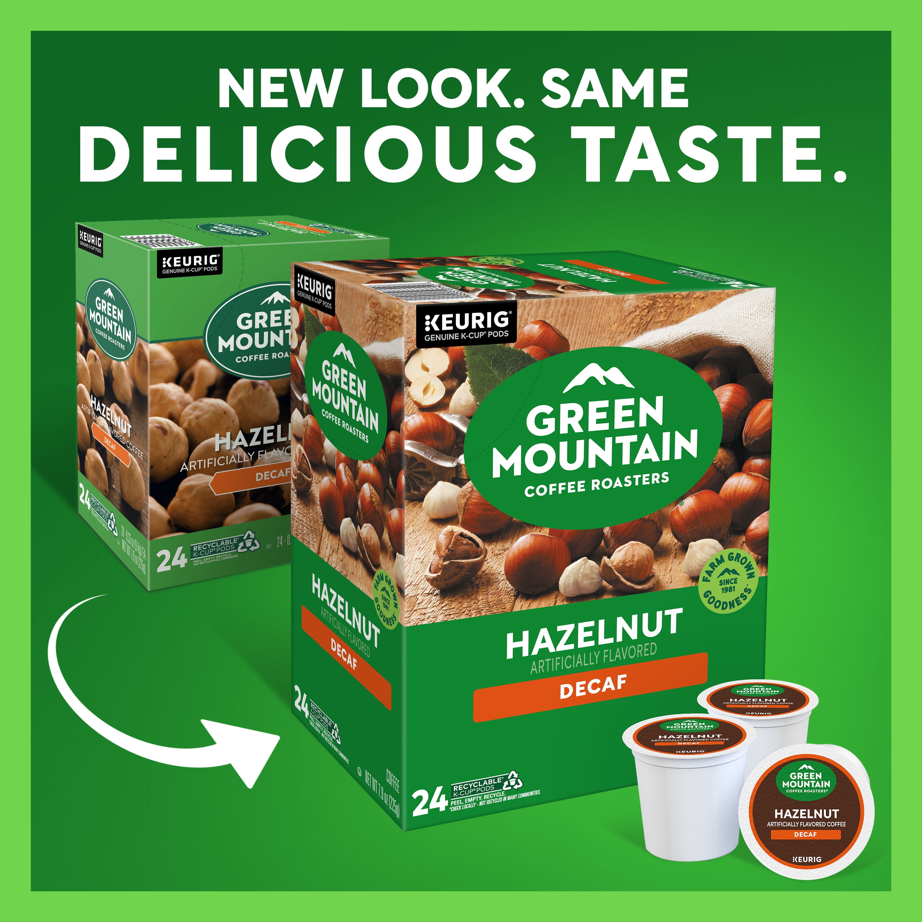 (4 pack) Green Mountain Coffee Roasters Hazelnut Decaf Coffee, Keurig Single-Serve K-Cup pods, Light Roast, 24 Count