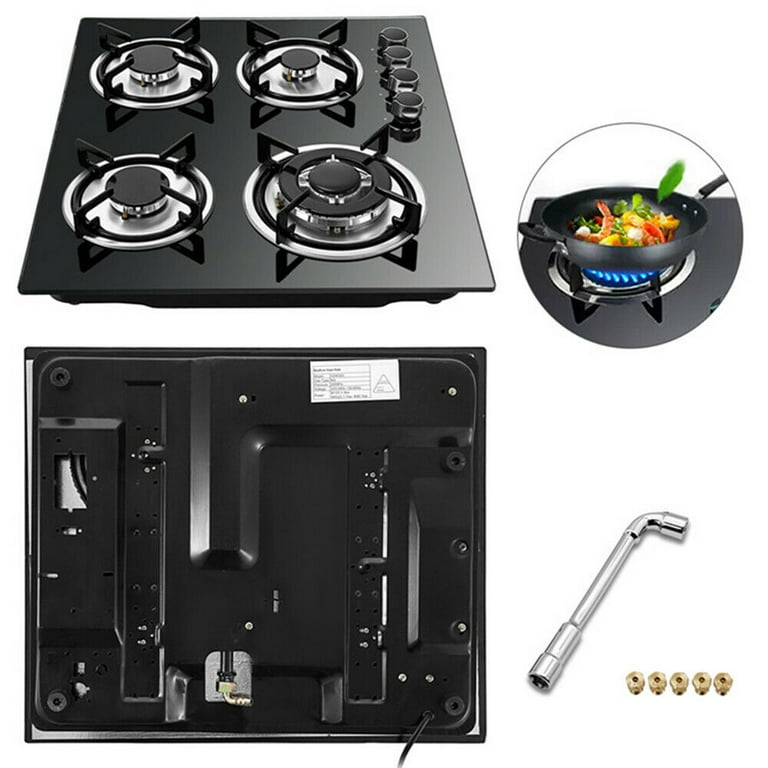 Fichiouy 23 Gas Cooktop 4 Burners Built-in Stove LPG/NG Gas Top Stove  Tempered Glass for Kitchen