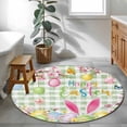 thumbnail image 3 of Happy Easter Round Area Rug 3.3Ft Washable Circle Rugs for Dining Room Table, Spring Bunny Eggs Flower Sage Green Plaid Non-Slip Carpet Floor Mats Indoor Outdoor Carpet Runner Aesthetic Home Decor, 3 of 8