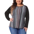 thumbnail image 1 of Blusa de mujer de talla grande Agnes Orinda, estilo bohemio, corte relajado, con bloques de color, de manga larga, 4X, azul, 1 of 5