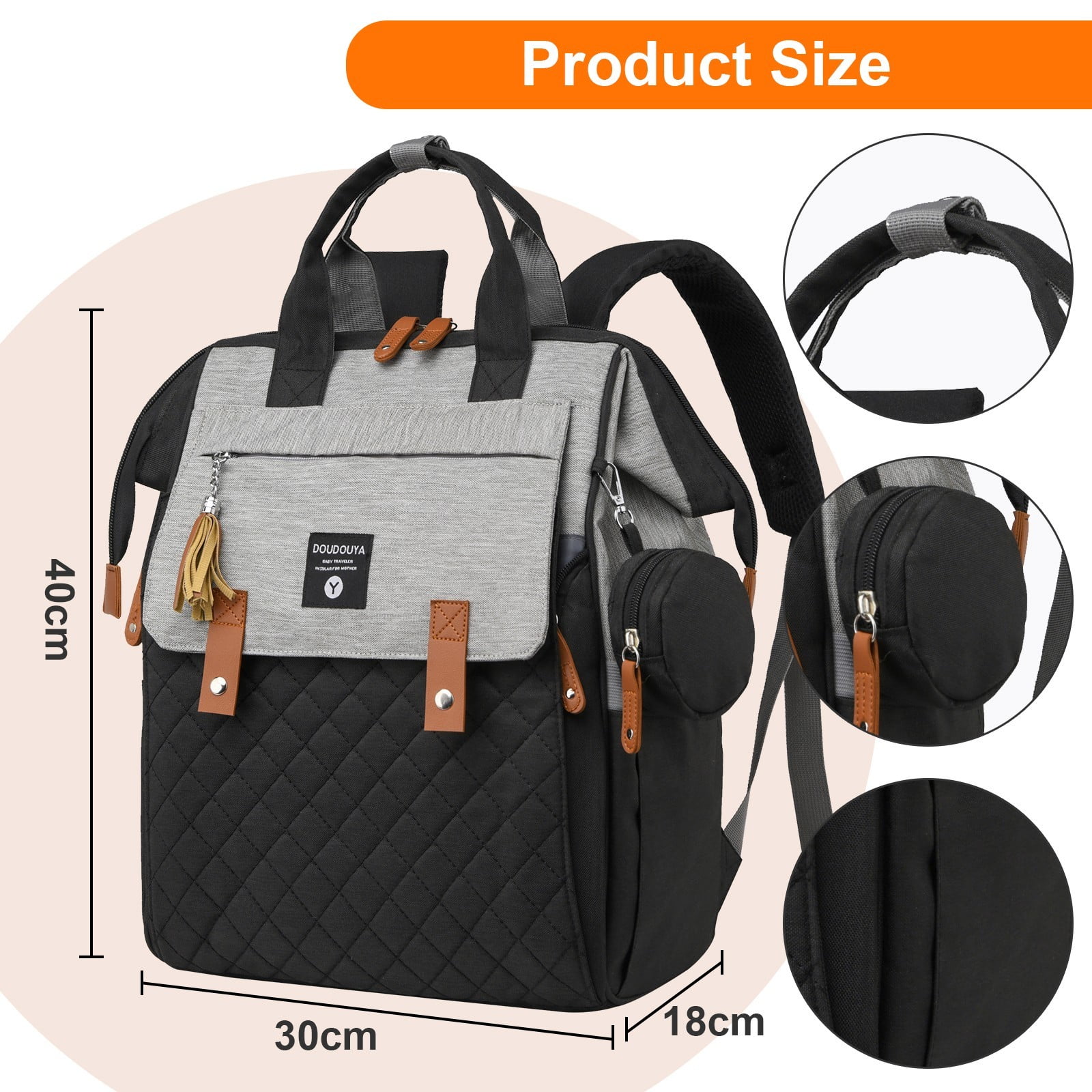 TOPCHANCES Diaper Bag Backpack, Multifunctional Baby Bag with Changing Station, 45L Large Capacity Baby Diaper Bags for Outdoor Travel (Black & Gray)
