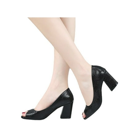 

Sanviglor Women Pumps Chunky High Heels Block Sandals Office Comfort Fashion Dress Shoes Lightweight Slip On Black 5.5
