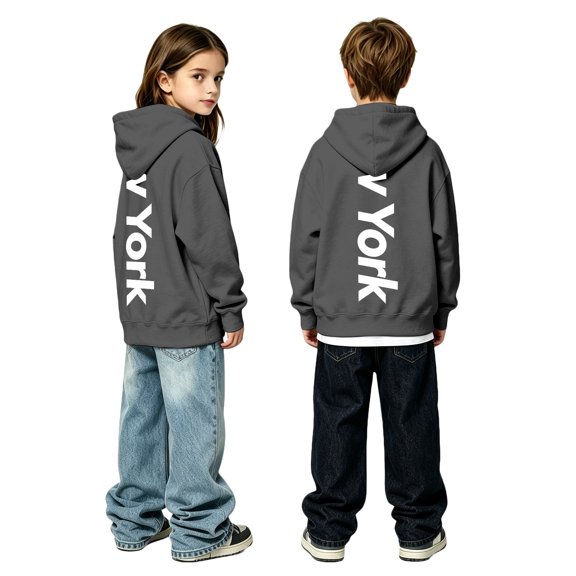 Little Boys Fashion Hoodie Sweatshirts with Large City Name Print Long Sleeve Sweatshirt Casual Fall Pullovers Size 5-6T,Gray