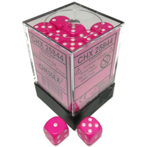 DND Dice Set-Chessex D&D Dice-12mm Opaque Pink and White Plastic Polyhedral Dice Set-Dungeons and Dragons Dice Includes 36 Dice - D6 (CHX25844)