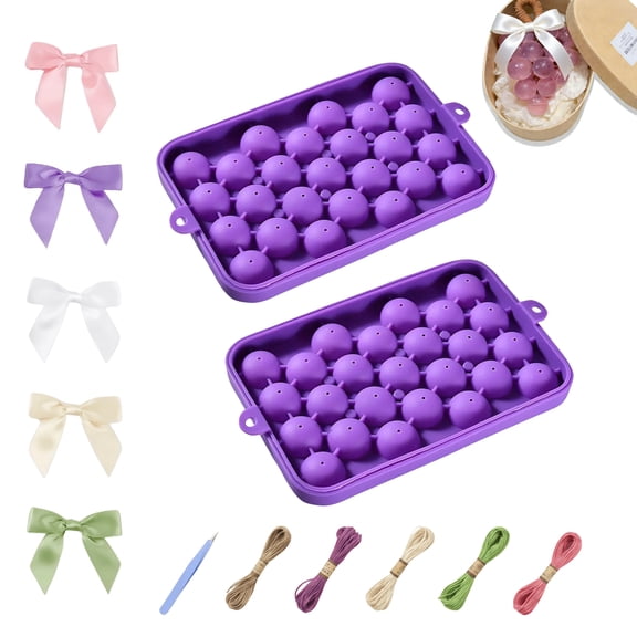 2 Pack Silicone Grape Soap Mold DIY Soap Making Kit – Flexible Easy Release Soap Mold with Colorful Twine Ropes, Bows for Handmade Soap Crafting