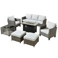 thumbnail image 2 of ODELIO 7-Piece All-Weather Willow Outdoor Conversation Set, 55000 BTU Fire Pit Table, Multifunctional Patio Set for Porch, Terrace & Backyard, 2 of 9