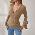 thumbnail image 6 of BUIGTTKLOP Womens Sweaters Long Sleeve Tops Wrap V Neck Stretchy Slim Fitted Ribbed Knit Blouses Top, 6 of 6