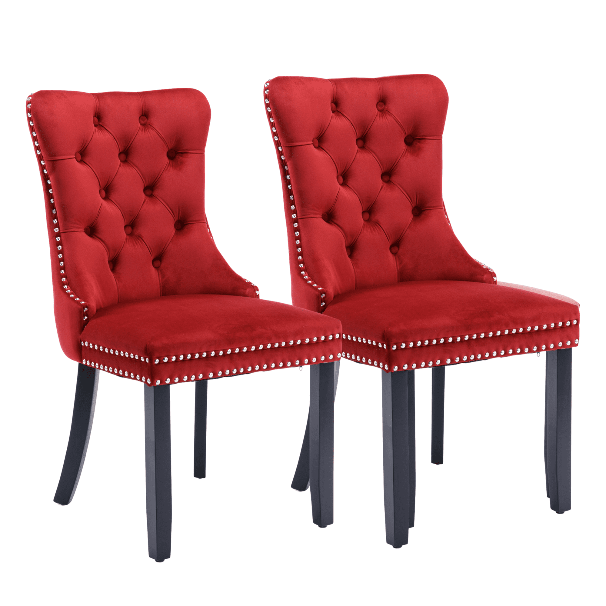 Set of 2 Dining Chairs Leisure Padded Chair, Tufted Solid Wood Velvet