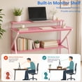 thumbnail image 6 of 39.5 " Modern Computer Desk with Monitor Stand & Storage Shelf, Small Gaming Desk for Home Office，Pink, 6 of 9