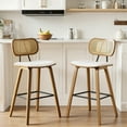 thumbnail image 2 of 26" Counter Height Bar Stools with Rattan Back Set of 1, Mid Century Modern Wooden Stool Boucle Fabric Upholstered Bar Chair for Kitchen Island Dining Room, 2 of 12