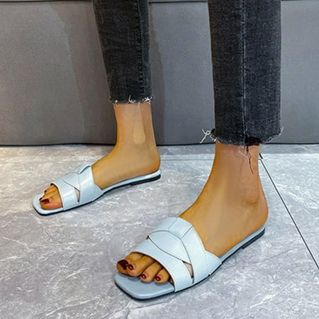 

Spring And Summer Fashion Women Slippers Cross Strap Casual Sandals Open Toe Flat Bottom