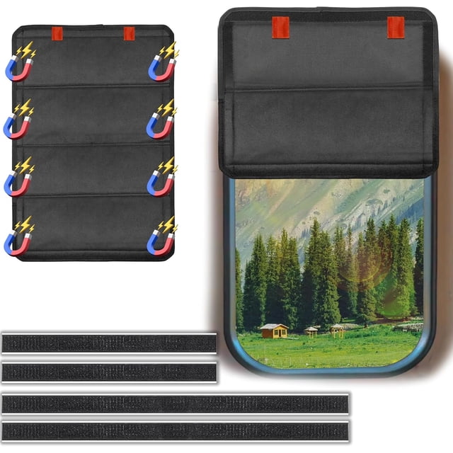 Magnetic RV Door Window Shade 25x16 Inch Foldable Blackout Cover Camper Blinds Accessories Black