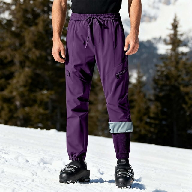 Pantalon de Ski Unisexe Décontracté Patchwork Solide avec Fermeture Éclair et Multiples Poches