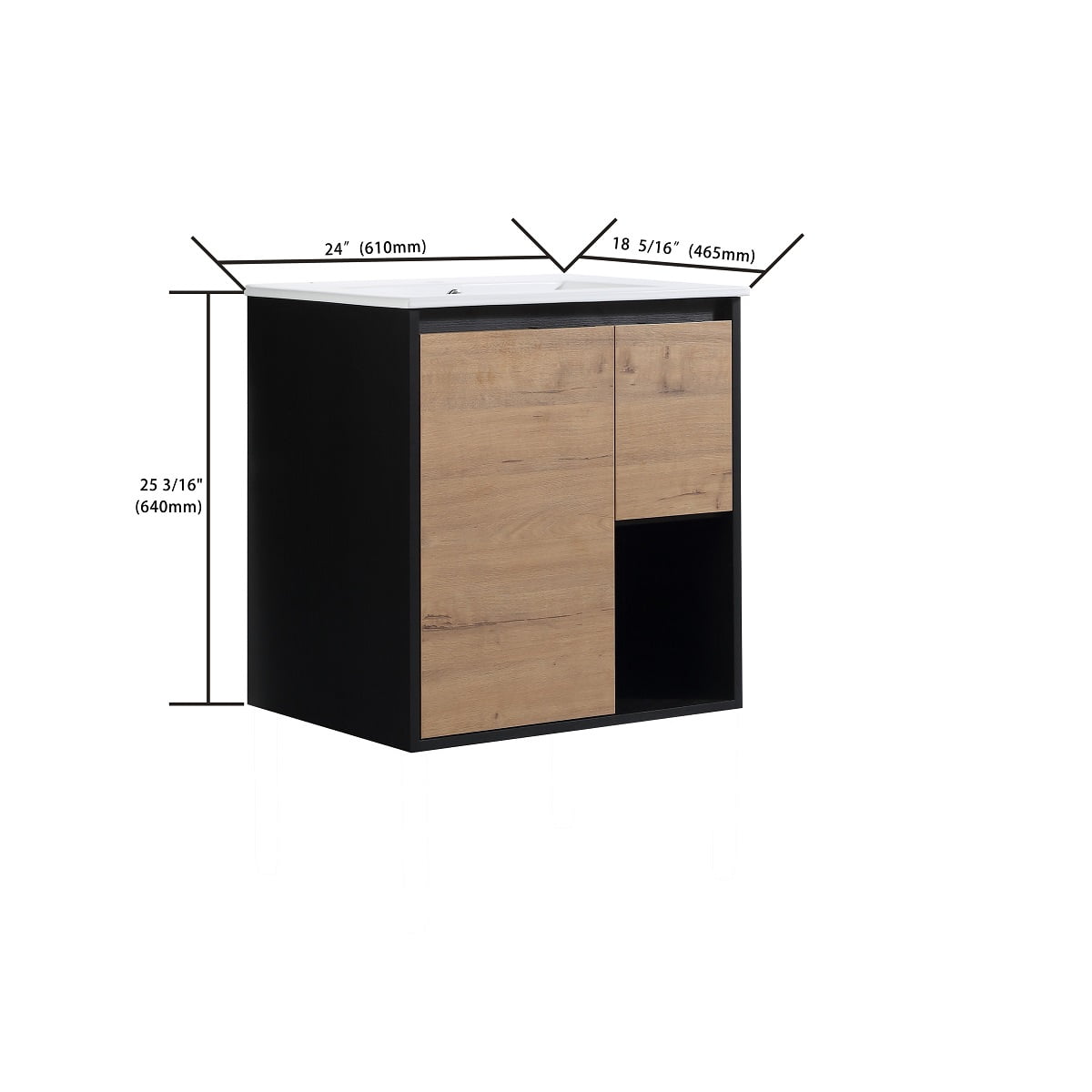 Kepooman 24" Modern Bathroom Freestanding Vanity & Sink Combo, Wall Mounted Cabinet Set with Basin Sink, Oak