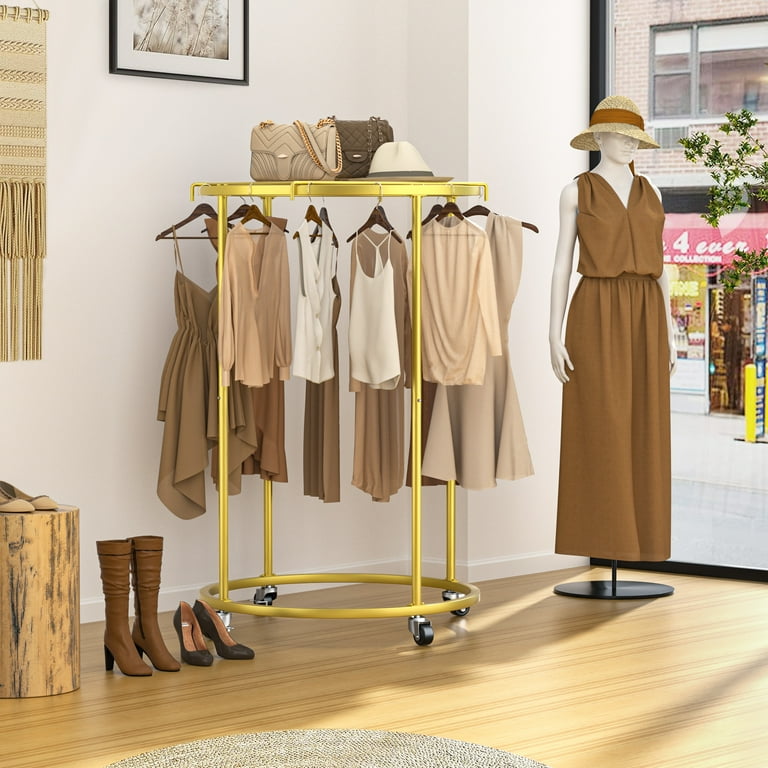 Nefoso Clothing Garment Rack Round Clothes Rack with 4 Universal Wheels and Shelf Standard Rolling Clothes Organizer Gold Shop 2024 Deals Walmart