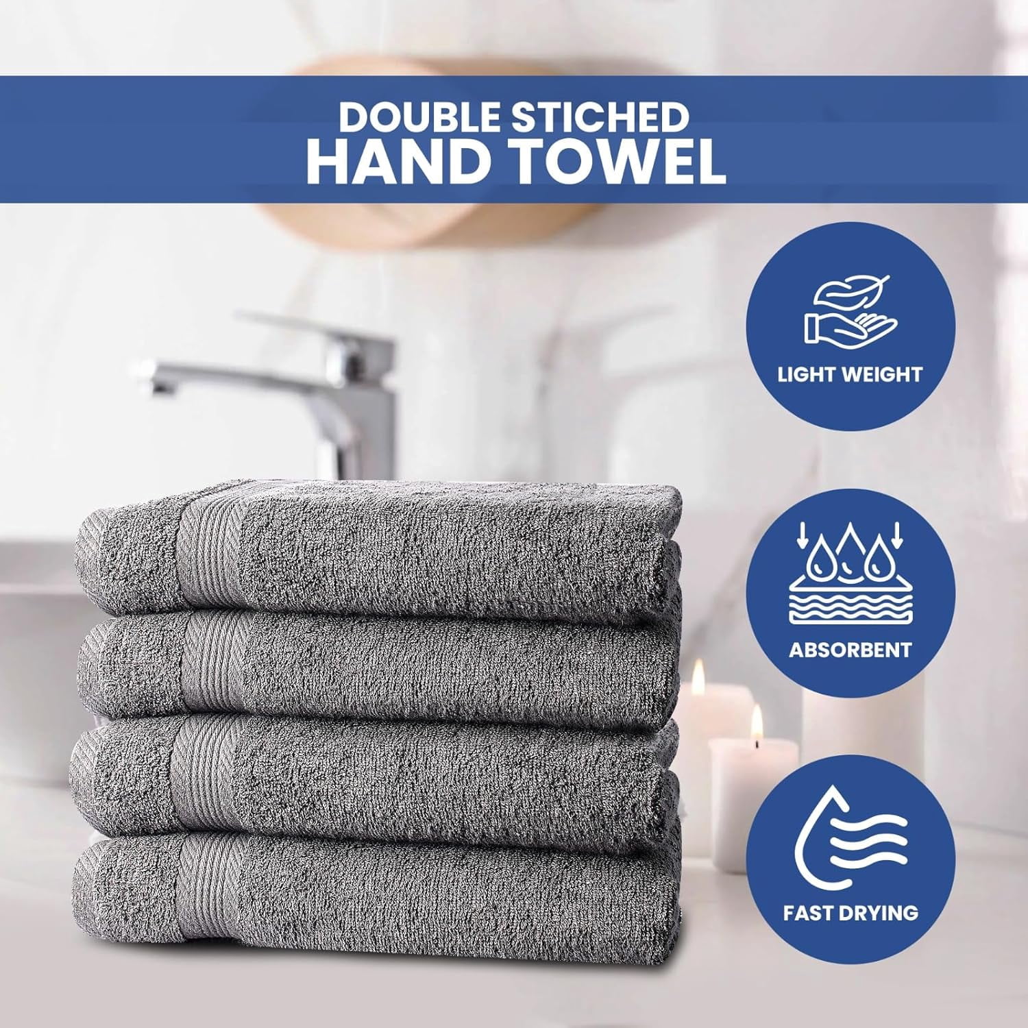 Linteum Textile Supply 6 Piece Towel Set, 16x28 Inch, 100% Soft Cotton Zero Twist 16 Single Yarn Ring Spun Luxury Hand and Face Towels Spa Quality, Stone Grey