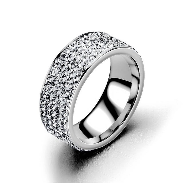 Anillo de diamantes de cinco filas, anillo de acero inoxidable de moda para parejas, joyería, adecuado para ocasiones, material adornado hipoalergénico