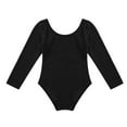 thumbnail image 3 of Runhomal Kids Girls Long Sleeves Round Neck Plain Ballet Dance Leotard Gymnastics Exercise Yoga Black 10, 3 of 7