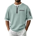 thumbnail image 5 of hotojiny Men's Quarter Zip Pullover Lightweight Textured Half Sleeve Sweatshirt Casual Crew Neck Patchwork Shirts, 5 of 7