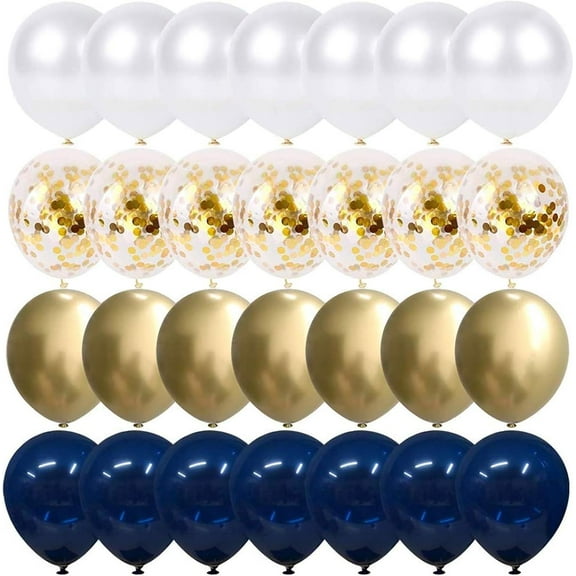 Pearl White Gold Confetti Balloons 50 Pcs, 12 Inch Navy Blue Metallic Latex Balloons, Party Supplies for Anniversary Graduation Birthday, Navy Blue and Gold
