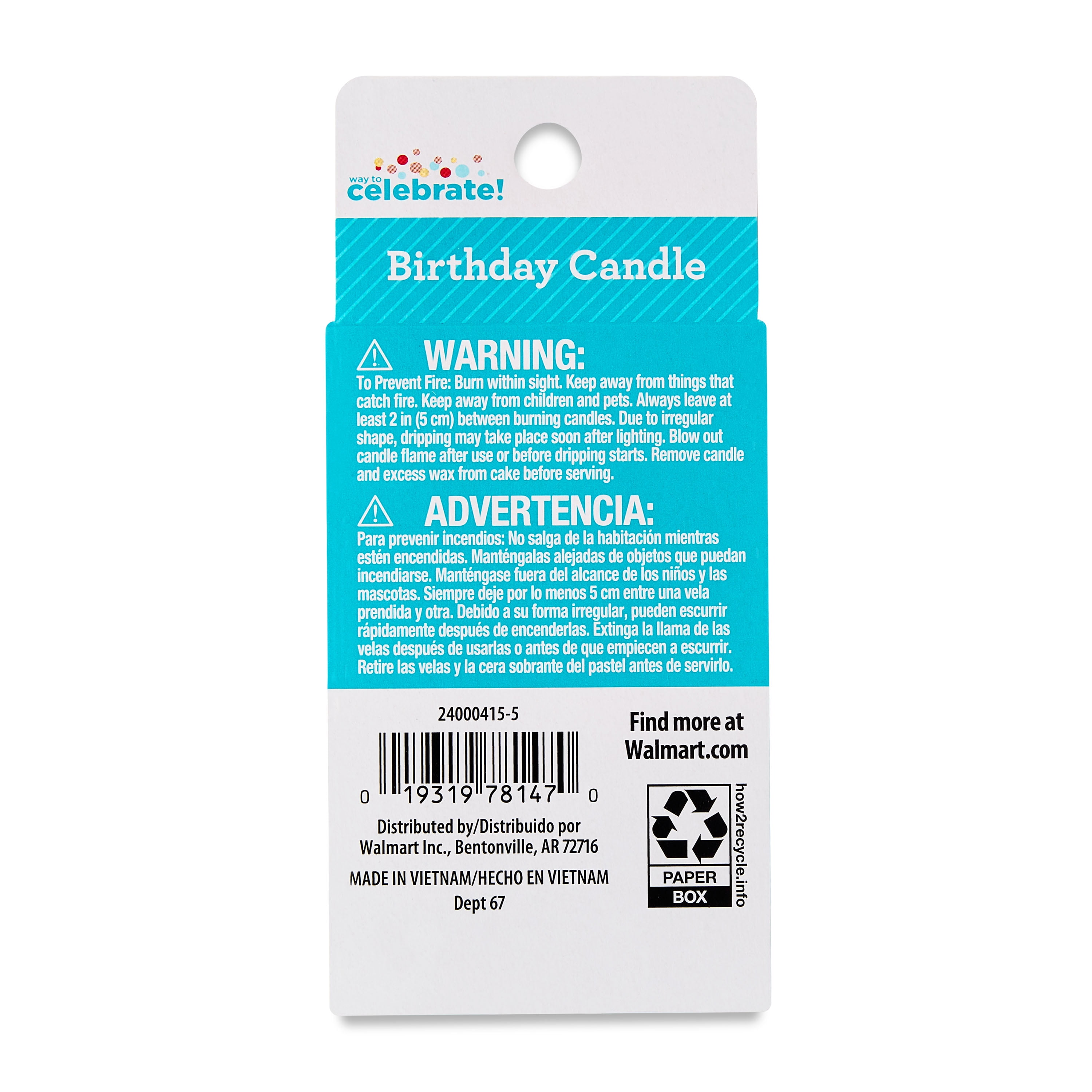 Multicolor Confetti Number 5 Birthday Candle, by Way To Celebrate