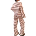 thumbnail image 6 of Women'S Striped 2 Piece Lounge Set Casual Long Sleeve T-Shirt Wide Leg Pants Matching Outfits Set Pink XL, 6 of 9
