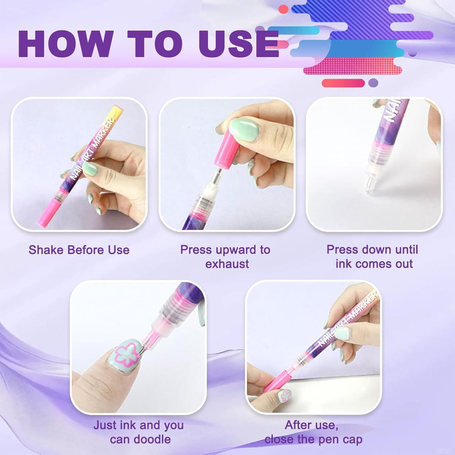 12 Color Nail Art Pens, 0.5 MM Nail Polish Pens Set Drawing Painting Point Liner Acrylic Painted Pen Kit, Waterproof and Quick-drying Nail for DIY Nail Design, Home & Salon Manicure Tools