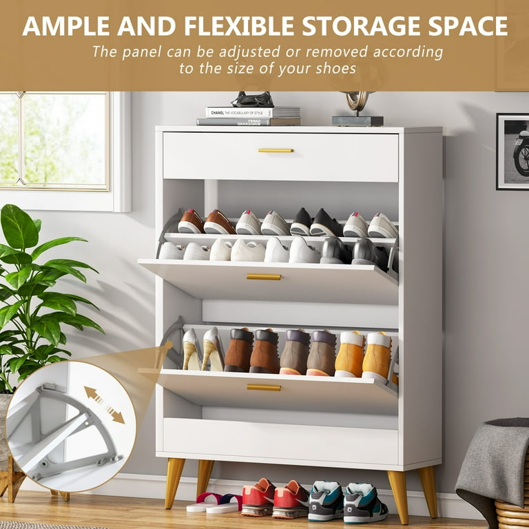 Tribesigns Shoe Cabinet 16 Pair Shoe Rack Storage Organizer with Drawers