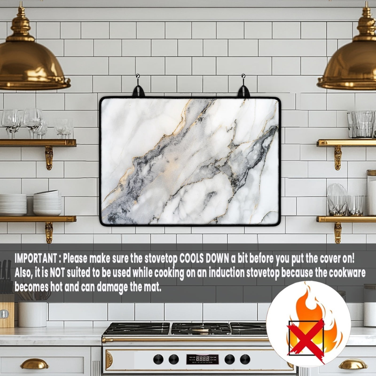 Renewold Stove Cover for Glass Top Stove, Induction Electric Stove Top Cover Protector Oil Resistant Heat Resistant Washer Dryer Top Mat, 29" x 21", White Grey Marble