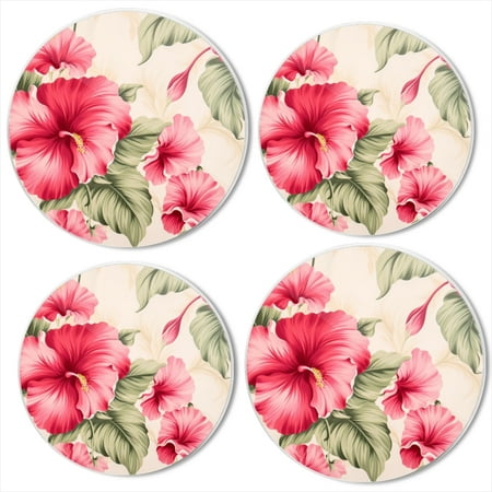 

BaHomeck Electric Stove Burner Covers Set of 4 Round Metal Gas Stove Burner Covers 8 Inch and 10 Inch Kitchen Decor Beautiful Hibiscus In Pink And Red On Cream Background