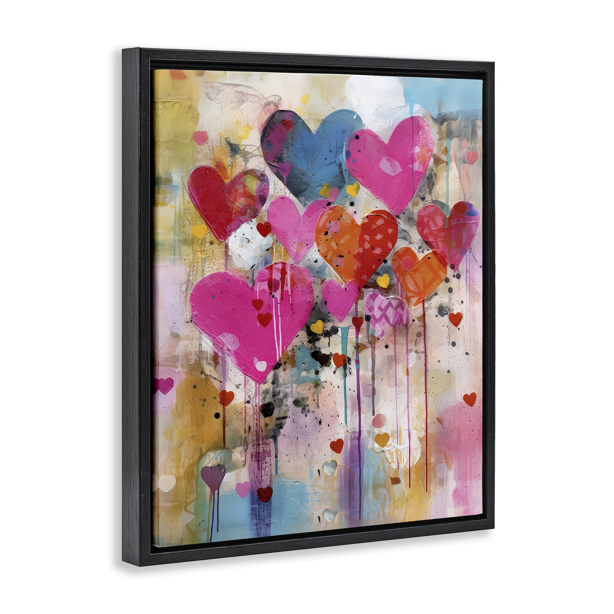 Stupell Industries Whimsical Love Hearts Pattern Abstract Painting Black Floater Framed Canvas Art Print Wall Art, 25 x 31