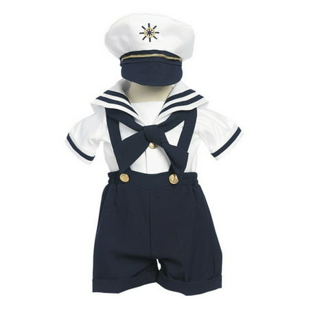 Little Boys Navy Shorts White Shirt Sailor Hat Outfit 2-4T