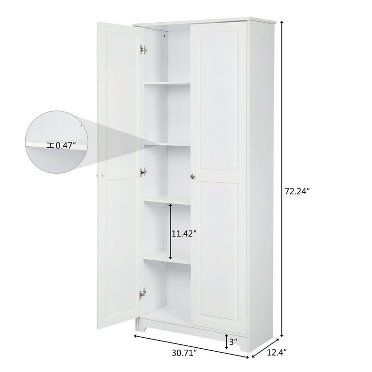 Extra Large Storage Cabinet White Wood Tall 2 Doors Shelves Home Office  Kitchen