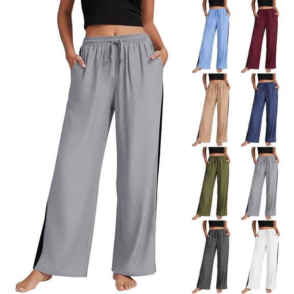 Womens Pants with Side Pockets 100% Cotton Loose Casual Drawstring Yoga Pants