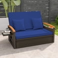 thumbnail image 2 of Gymax Outdoor Wicker Daybed Patio Loveseat & Storage Ottoman Set w/ Navy Cushions, 2 of 10