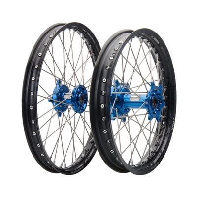 Impact Complete Front/Rear Wheel Kit 1.60 x 21/2.15 x 18 Black Rim/Silver Spoke/Blue Hub for Husqvarna FX 450 2017-2018