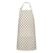 Beige and White Checkerboard Pattern Apron-Garden Aprons for Women with Pockets-Cotton Linen Waterproof Kitchen Cooking Gardening Aprons Adjustable for Kitchen,Cooking,BBQ and Salon 33x27 Inch