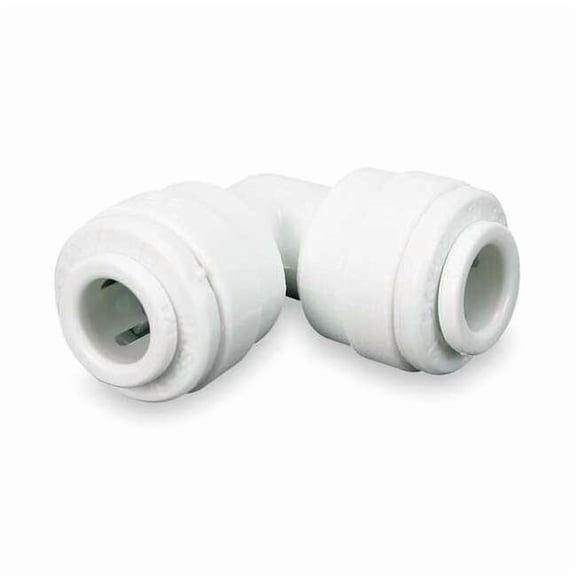 Push-Fit Elbow Fitting, 1/4 in Tube Size, Acetal, White, 10 PK