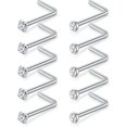 thumbnail image 1 of GHSDFBB 20G Surgical Steel Flat & Ball & Clear Diamond CZ Nose Stud Rings Bone Nose Straight Stud Piercing Jewelry, 1 of 7