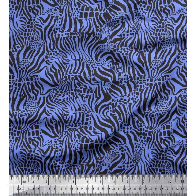Soimoi Blue Modal Satin Fabric Leopard & Wild Animal Skin Fabric Prints by Yard 42 Inch Wide
