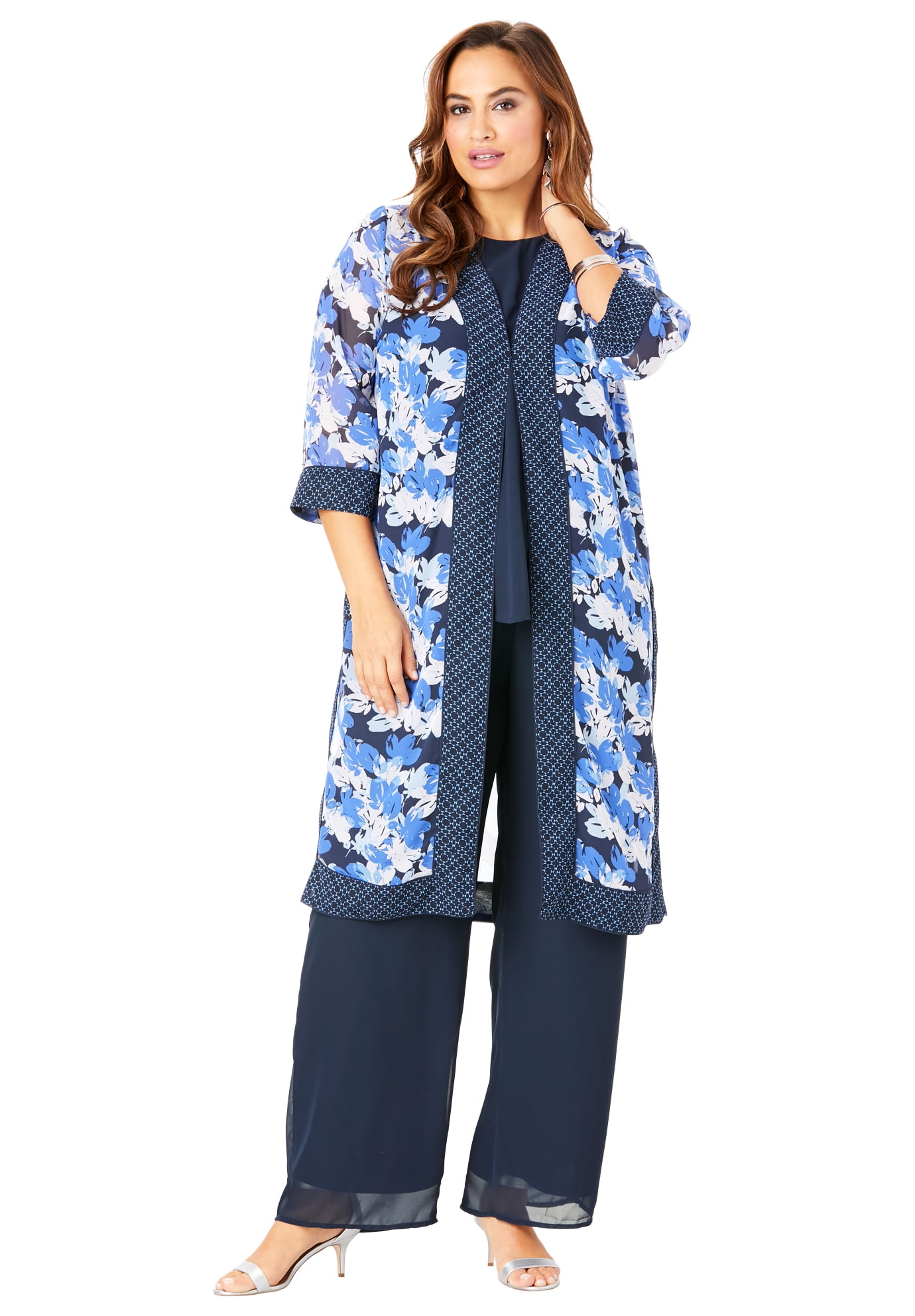 Roaman's Roaman's Women's Plus Size ThreePiece Duster & Pant Set