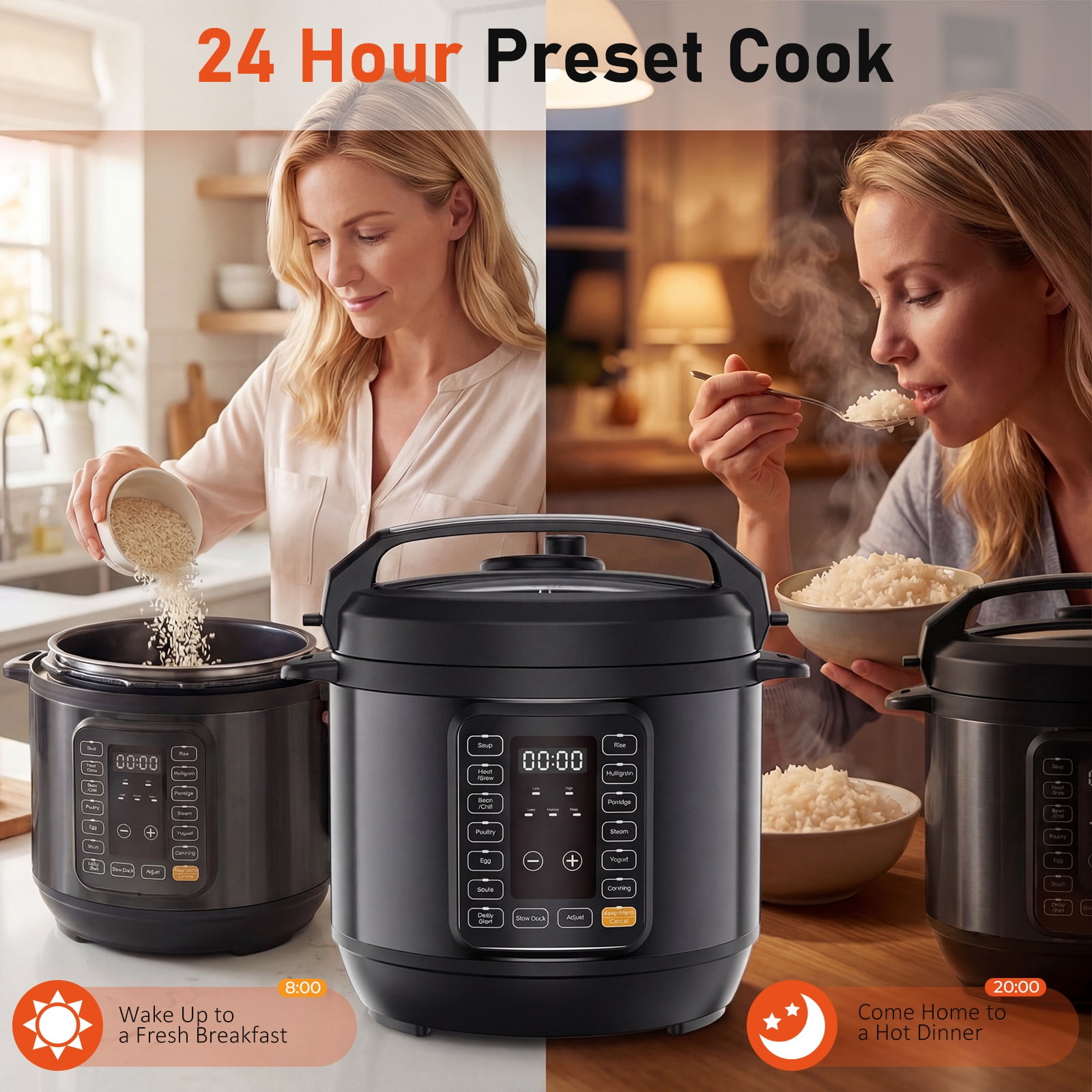 EDX Instant Cooker 8 Quart Electric Pressure Cooker Multi-Function Features & Stainless Steel Pot, Black
