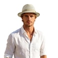 thumbnail image 3 of Straw Hat Summer Breathable Mesh Pork Pie Hat for Men, Lightweight Packable Sun Protection Beach Outdoor Jazz Cap, Classic Bowler Hat Travel Party, 3 of 6