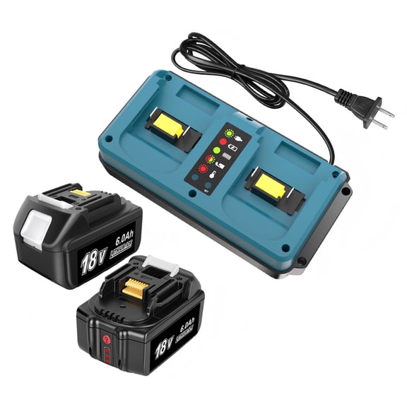 2 Pack 18V 6.0Ah Battery & Dual Charger Kit for Ma-kita 18 Volt LXT Batteries